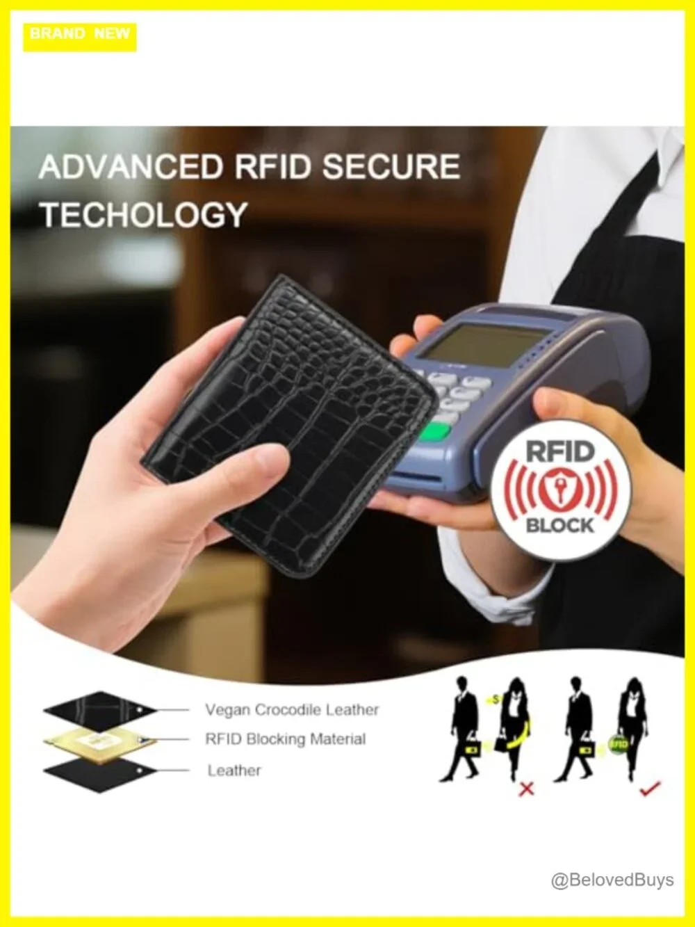 Vegan Crocodile Print RFID Blocking Bi-Fold Wallet Card Holder